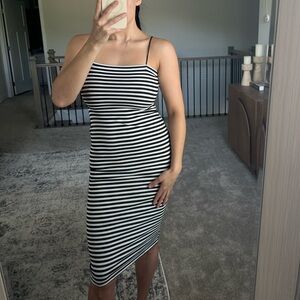 Women’s Black and White Striped Slip Dress